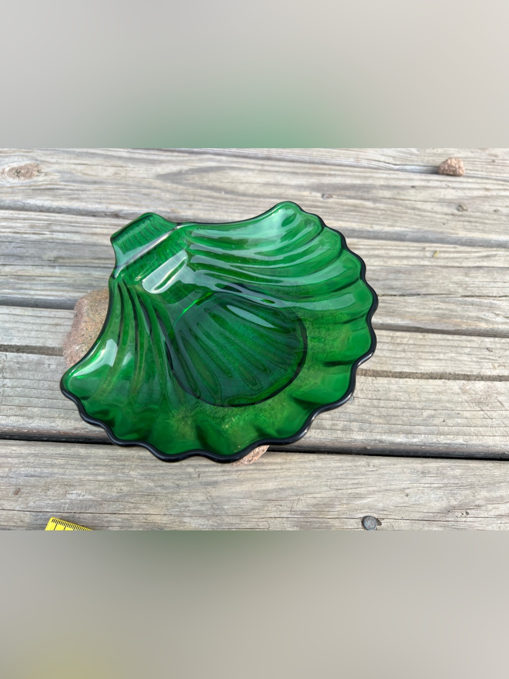 Vintage Anchor Hocking Green Glass Shell Candy Dish With Handle